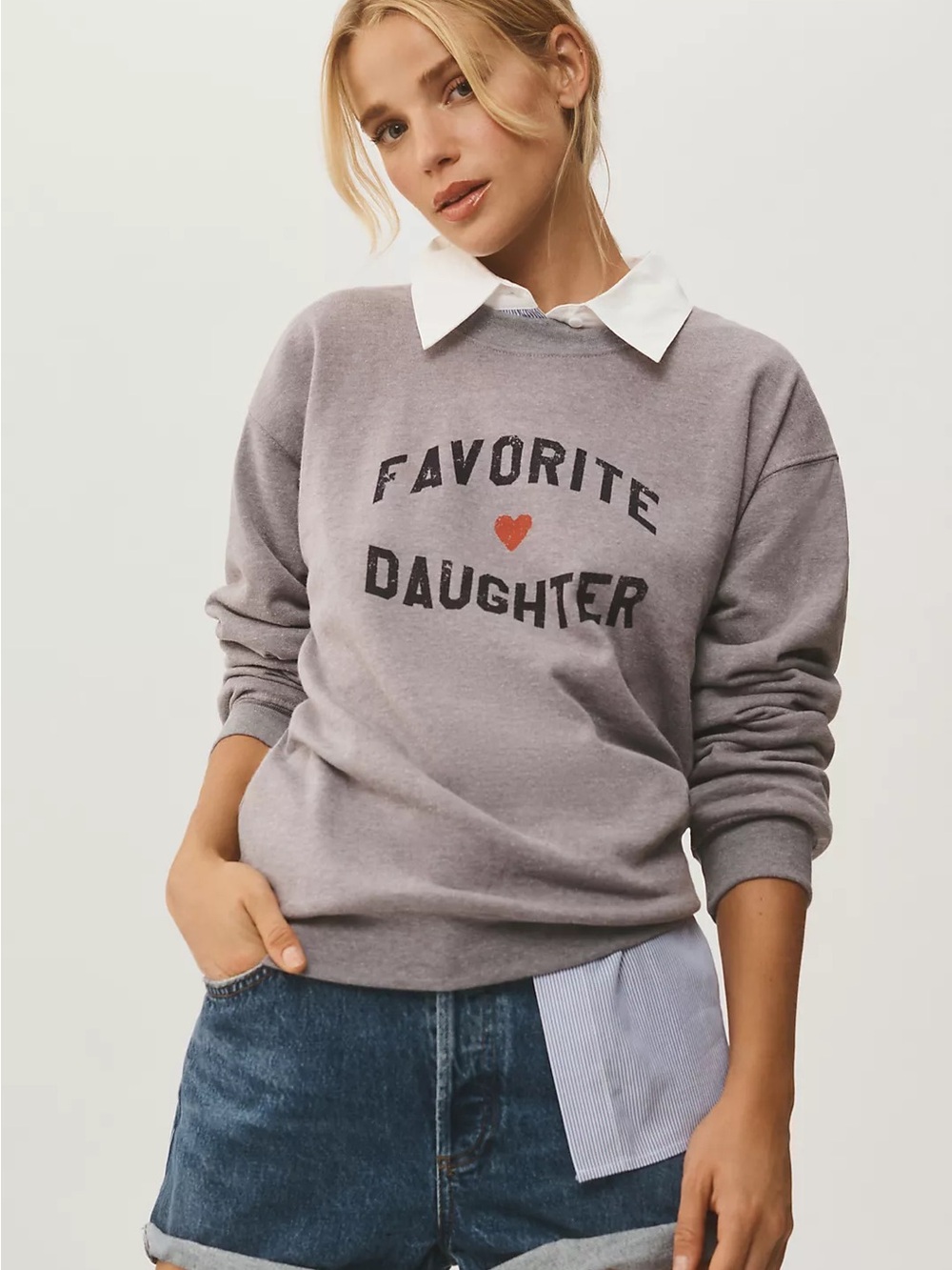 Favorite Daughter Classic Light Blue Logo Heart Crewneck Sweatshirt